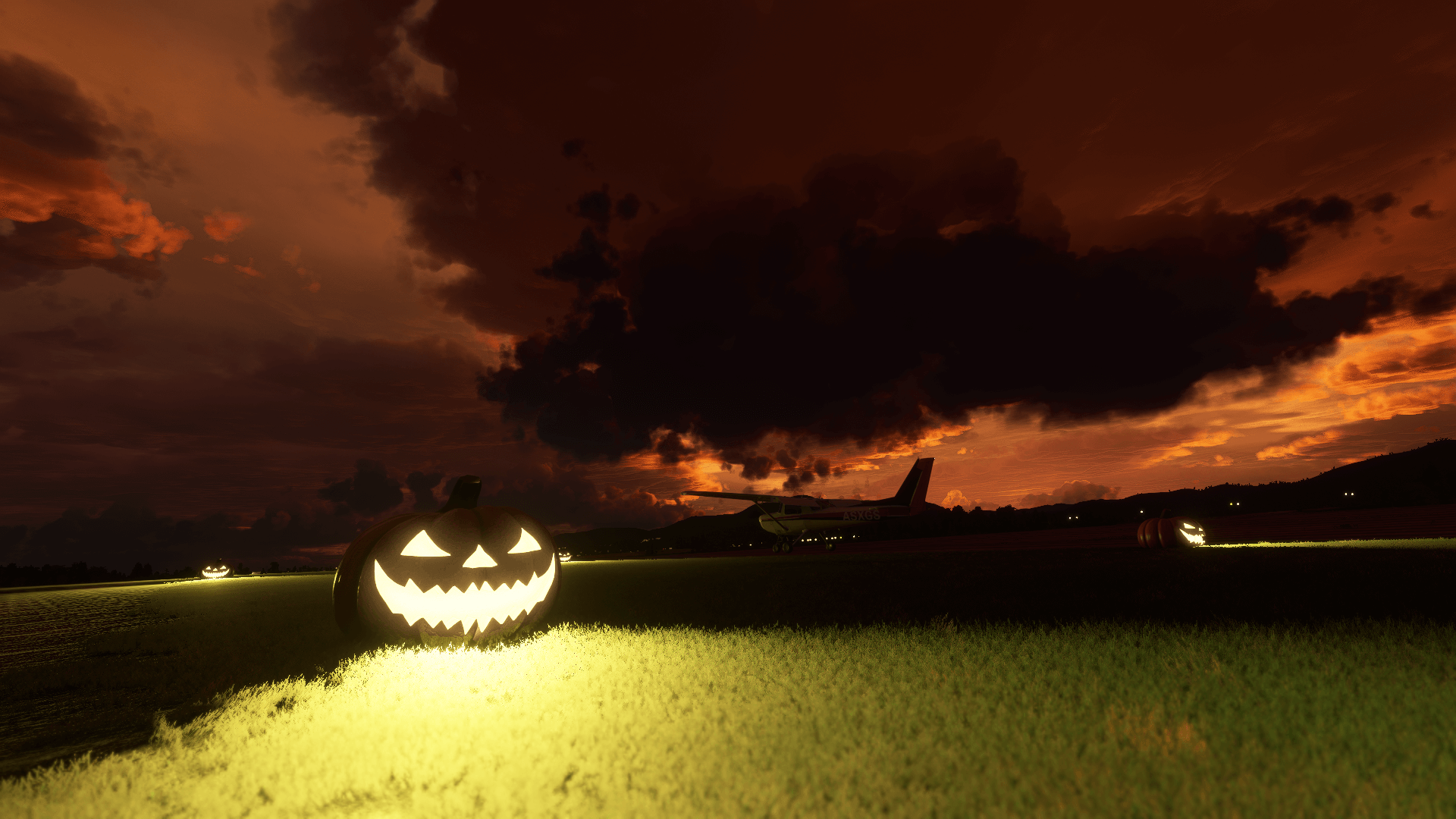 Image of a pumpkin with a dark orange sky behind it