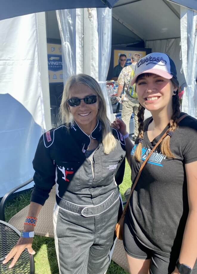 Champion aerobatic pilot Patty Wagstaff poses for a photo with Microsoft Flight Simulator Senior Community Manager Jayne