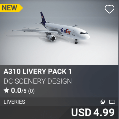 A310 Livery Pack 1 by DC Scenery Design, USD 4.99