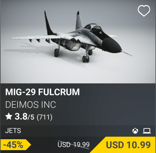 MiG-29 Fulcrum by DeimoS Inc., USD 19.99 (on sale for 10.99)