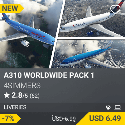 A310 Worldwide Pack 1 by 4Simmers, USD 6.49 (Regularly USD 6.99, 7% off)