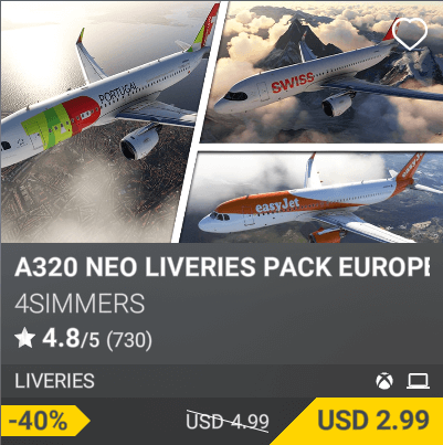 A320 Neo Liveries Pack Europe by 4Simmers, Now USD 2.99 (Regularly USD 4.99, 40% off)