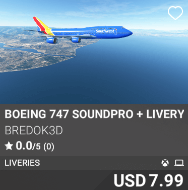 Boeing 747 Soundpro + Livery by Bredok3D USD 7.99