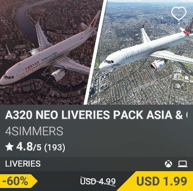 A320 Neo Liveries Pack Asia & Oceania 4Simmers USD 4.99