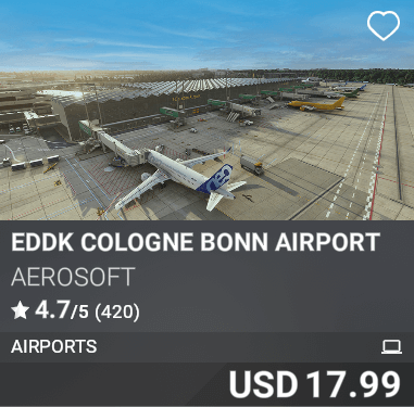EDDK Cologne Bonn Airport by Aerosoft. USD 17.99