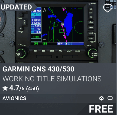 Garmin GNS 430/530 by Working Title Simulations. Free