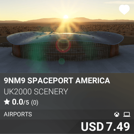 9NM9 Spaceport America by UK2000 Scenery. USD 7.49