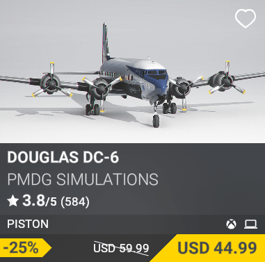 Douglas DC-6 by PMDG Simulations. USD 44.99 (-25% of USD 59.99)