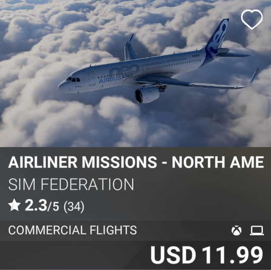 Airliner Missions - North America by Sim Federation. USD 11.99
