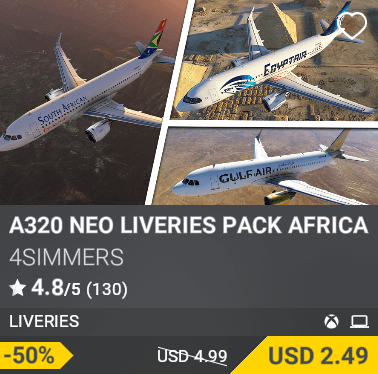 A320 Neo Liveries Pack Africa & Middle East by 4Simmers. USD 2.49 (-50% from USD 4.99)