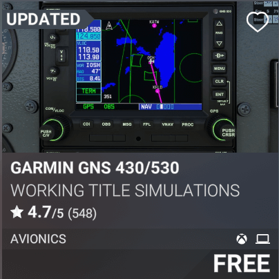 Garmin GNS 430/530 by Working Title Simulations. Free.