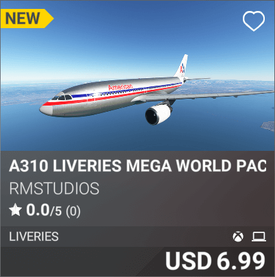 A310 Liveries Mega World Pack 1 by RmStudios. USD 6.99