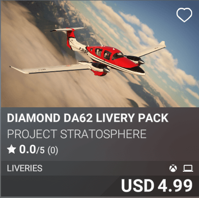Diamond DA62 Livery Pack by Project Stratosphere. USD 4.99
