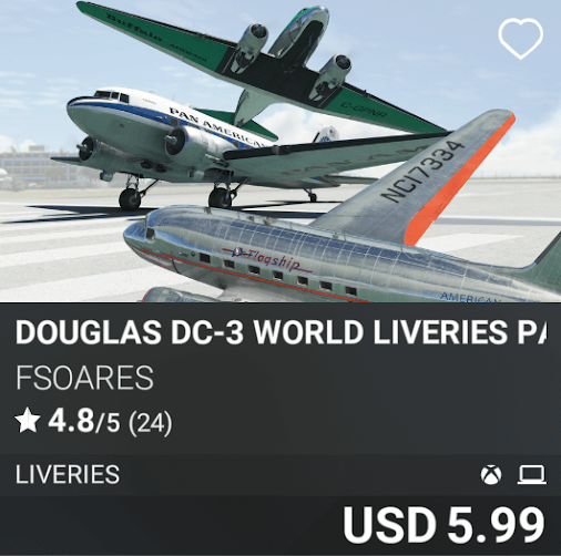 Douglas DC-3 World Liveries Pack One by FSoares. USD 5.99