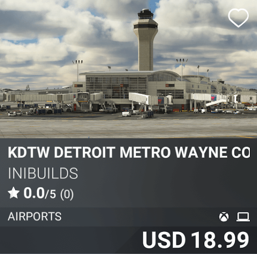 KDTW Detro Metro Wayne County Airport by iniBuilds. USD 18.99