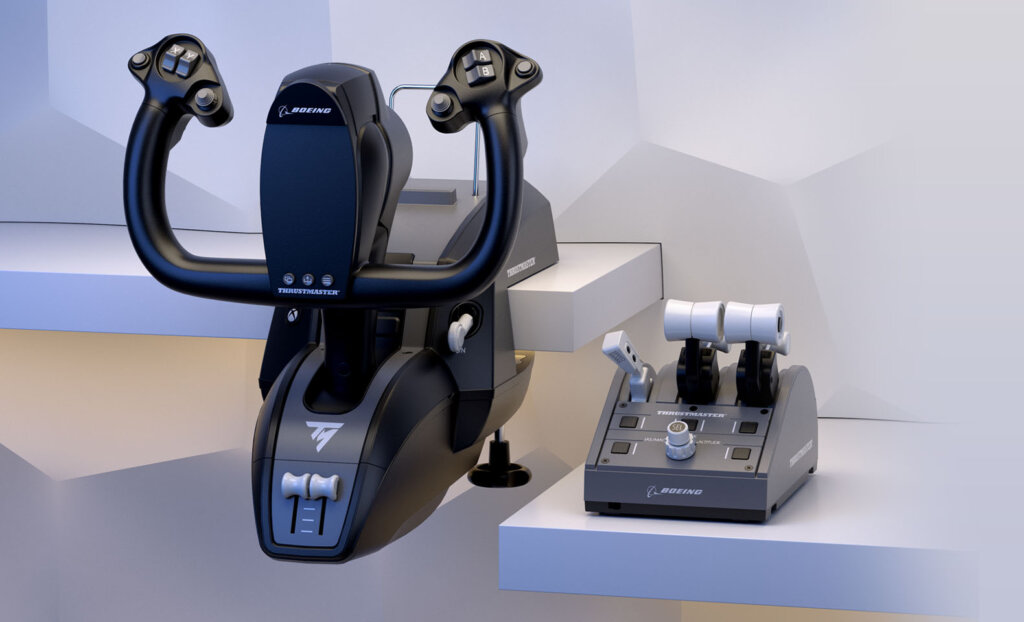 An image of the Thrustmaster TCA Boeing Edition Yoke and Throttle