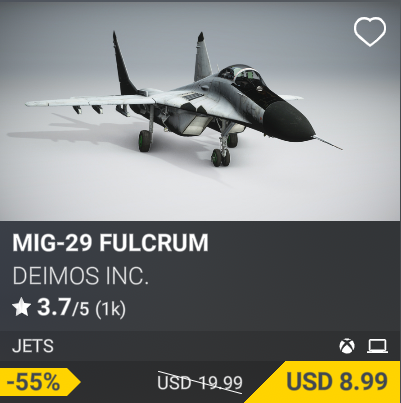 MiG-29 Fulcrum by DeimoS Inc. USD 19.99 (on sale for USD 8.99)
