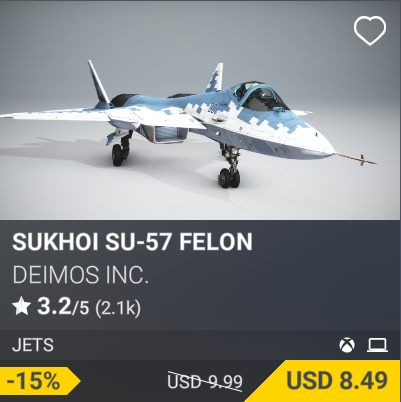 Sukhoi Su-57 Felon by DeimoS Inc. USD 9.99 (on sale for USD 8.49)