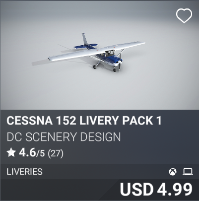 Cessna 152 Livery Pack 1 by DC Scenery Design. USD 4.99