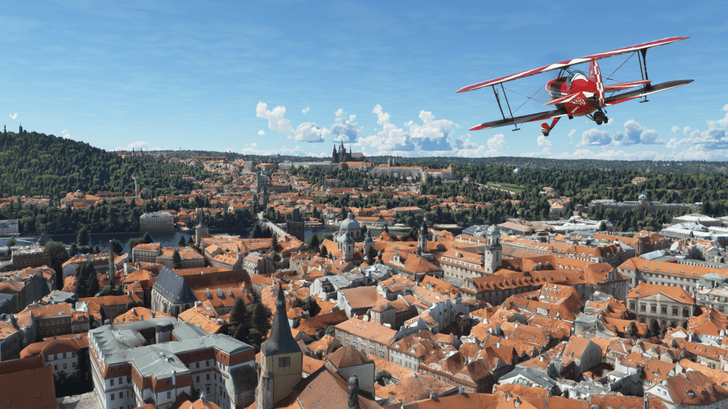 A Pitts Special flies over Prague.