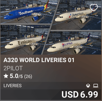 A320 WORLD LIVERIES 01 by 2PPILOT. USD 6.99