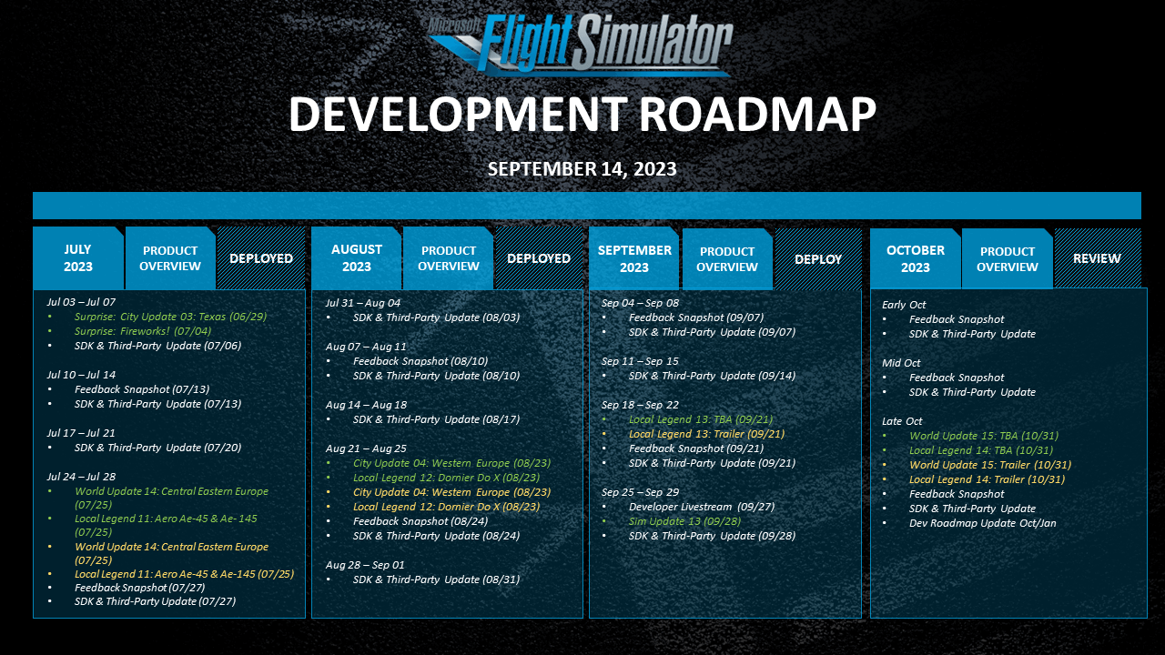 Development Roadmap for September 14th, 2023. flightsimulator.com/development-roadmap