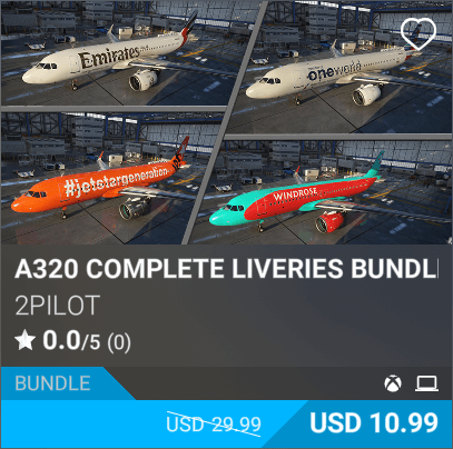 A320 COMPLETE LIVERIES BUNDLE by 2PILOT. USD 10.99