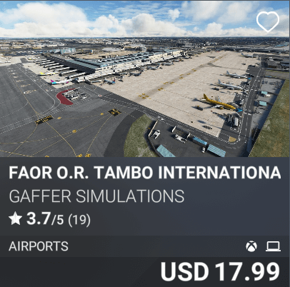 FAOR O.R. Tambo International Airport by Gaffer Simulations. USD 17.99