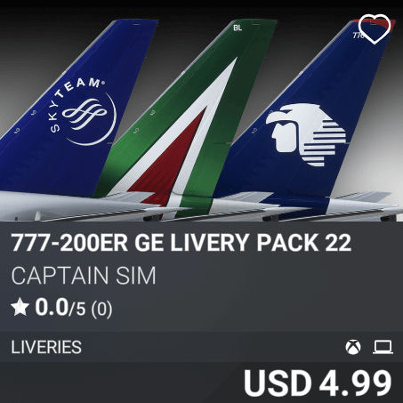 777-200ER GE Livery Pack 22 by Captain Sim. USD 4.99