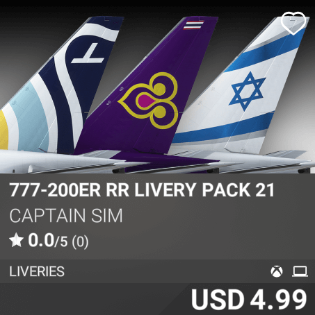 777-200ER RR Livery Pack 21 by Captain Sim. USD 4.99