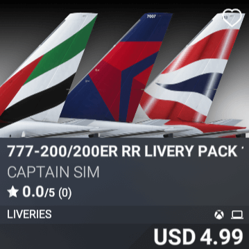 777-200/200ER RR Livery Pack 15 by Captain Sim. USD 4.99
