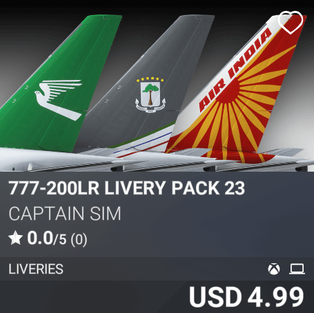 777-200LR Livery Pack 23 by Captain Sim. USD 4.99