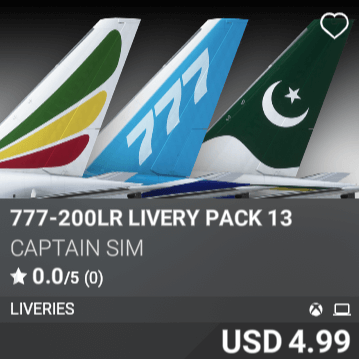 777-200LR Livery Pack 13 by Captain Sim. USD 4.99