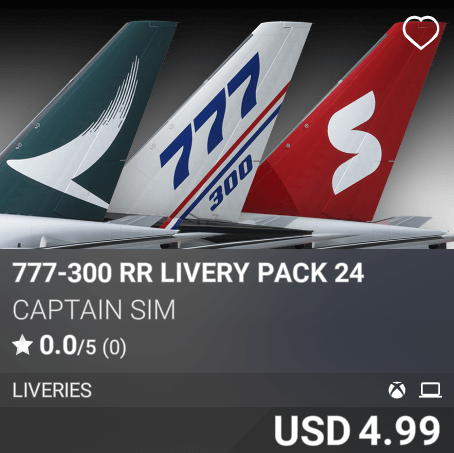 777-300 RR Livery Pack 24 by Captain Sim. USD 4.99