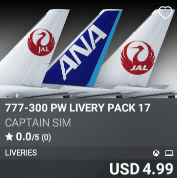 777-300 PW Livery Pack 17 by Captain Sim. USD 4.99