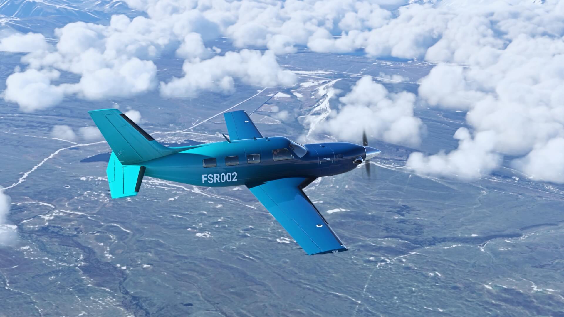 An FSR500 with a blue livery in flight.