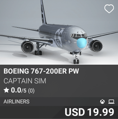 Boeing 767-200ER PW by Captain Sim. USD 19.99