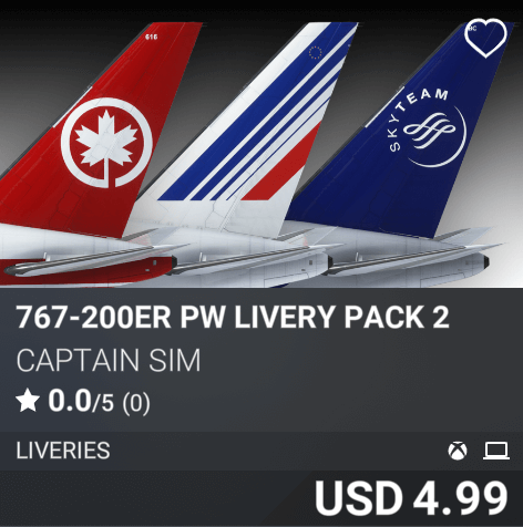 767-200ER PW Livery Pack 2 by Captain Sim. USD 4.99