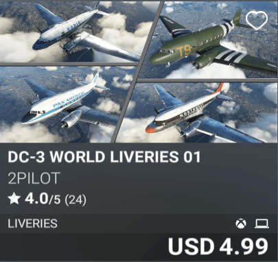 DC-3 World Liveries 01 by 2Pilot USD 4.99