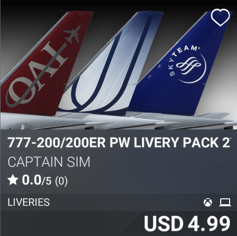 777-200/200ER PW livery Pack 27 by Captain Sim. USD 4.99