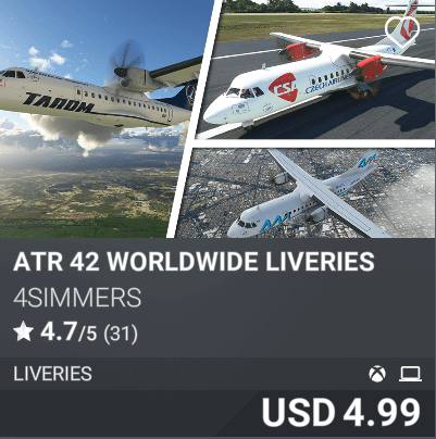 ATR 42 Worldwide Liveries by 4Simmers. USD 4.99