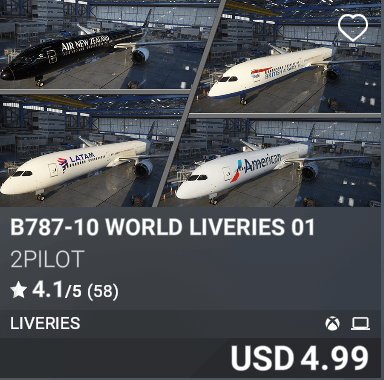 B787-10 WORLD LIVERIES 01 by 2Pilot. USD 4.99
