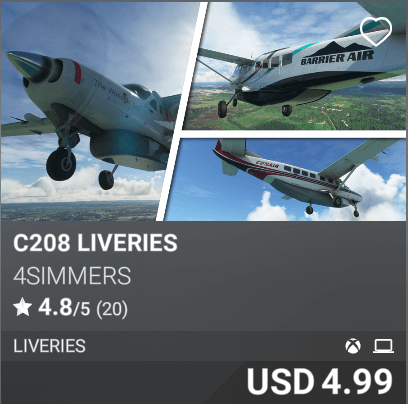 C208 Liveries by 4Simmers. USD 4.99