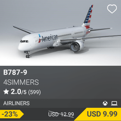 B787-9 by 4Simmers. USD 12.99 (Currently on sale for 9.99)