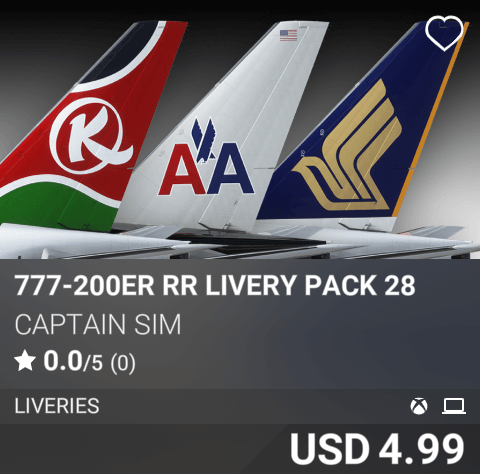777-200ER RR Livery Pack 28 by Captain Sim. USD 4.99