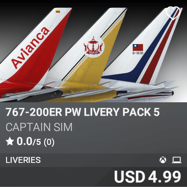 767-200ER PW Livery Pack 5 by Captain Sim. USD 4.99