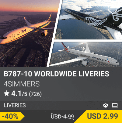 B787-10 Worldwide Liveries by 4Simmers. USD 4.99