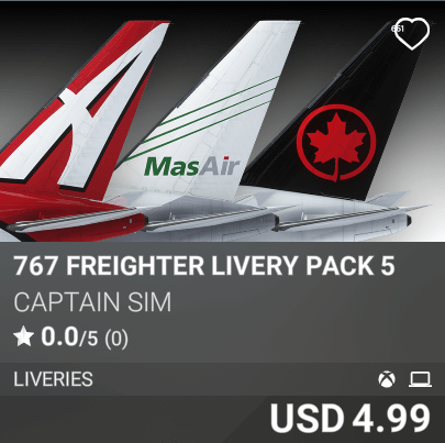 767 Freighter Livery Pack 5 by Captain Sim. USD 4.99