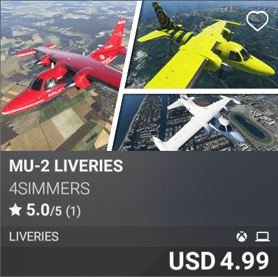 MU-2 Liveries by 4Simmers. USD 4.99
