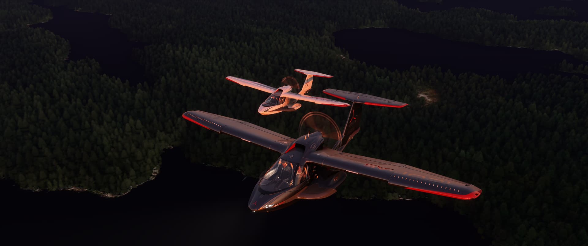 Two Icon A5 aircraft in close formation